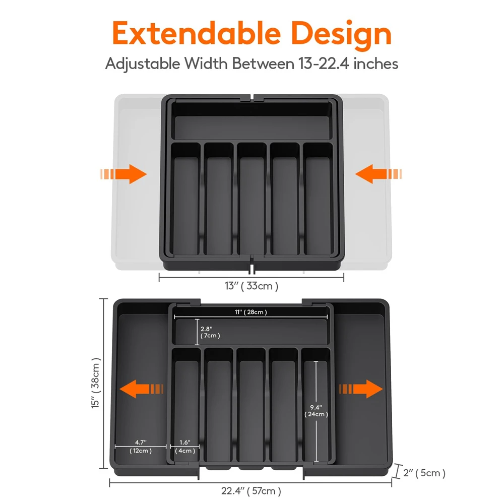1pc Silverware Drawer Organizer Adjustable Flatware Tableware Organizer Expandable Plastic Utensil Tray for Spoons Forks Knives