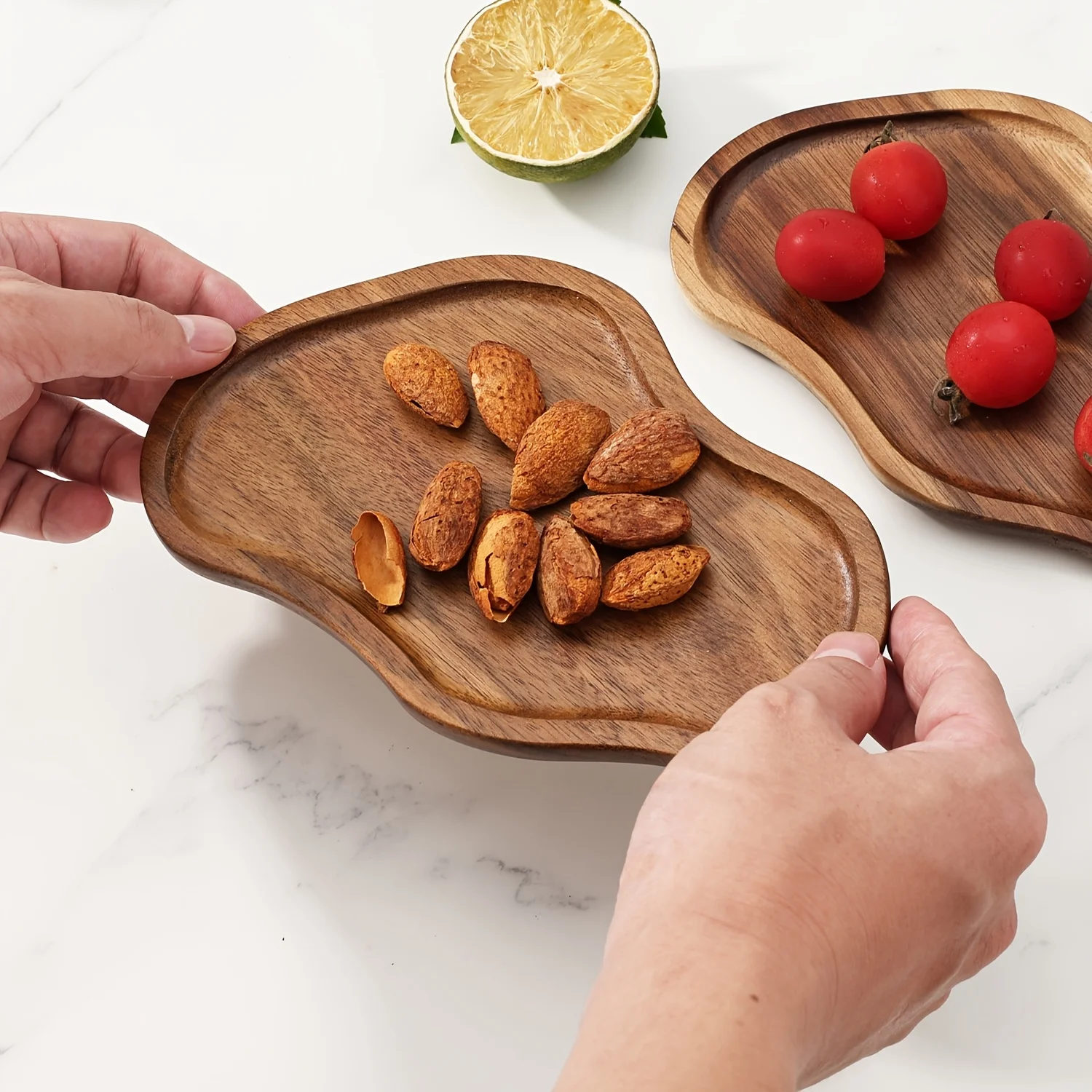 Heat Resistant Japanese Acacia Wood Tray, Creative Peanut Shaped Wooden Plate, Decorative Serving Platter for Home Use