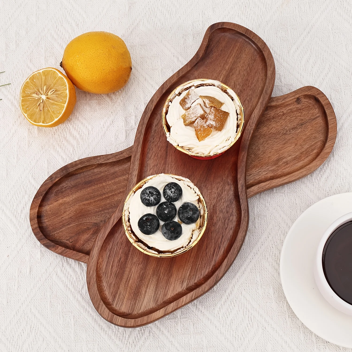 Heat Resistant Japanese Acacia Wood Tray, Creative Peanut Shaped Wooden Plate, Decorative Serving Platter for Home Use