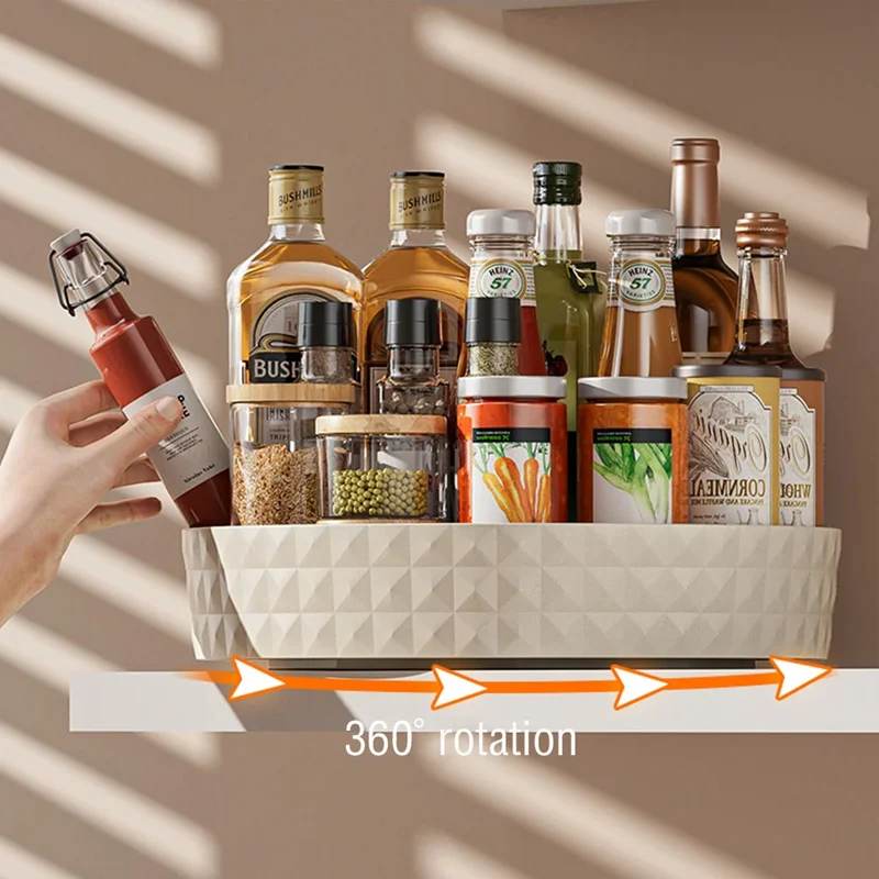1Pc Kitchen Storage Spice Rack 360 Degree Rotating Cabinet Storage Rack Tray Cosmetic Storage Rack Non-slip Spice Round Rack