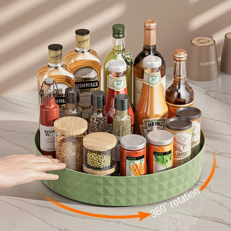 1Pc Kitchen Storage Spice Rack 360 Degree Rotating Cabinet Storage Rack Tray Cosmetic Storage Rack Non-slip Spice Round Rack