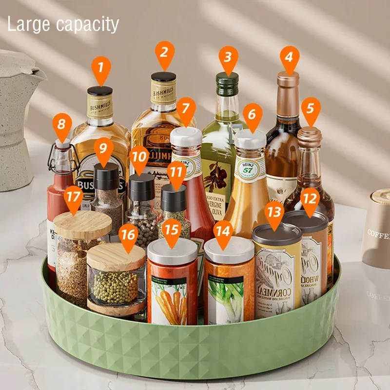 1Pc Kitchen Storage Spice Rack 360 Degree Rotating Cabinet Storage Rack Tray Cosmetic Storage Rack Non-slip Spice Round Rack
