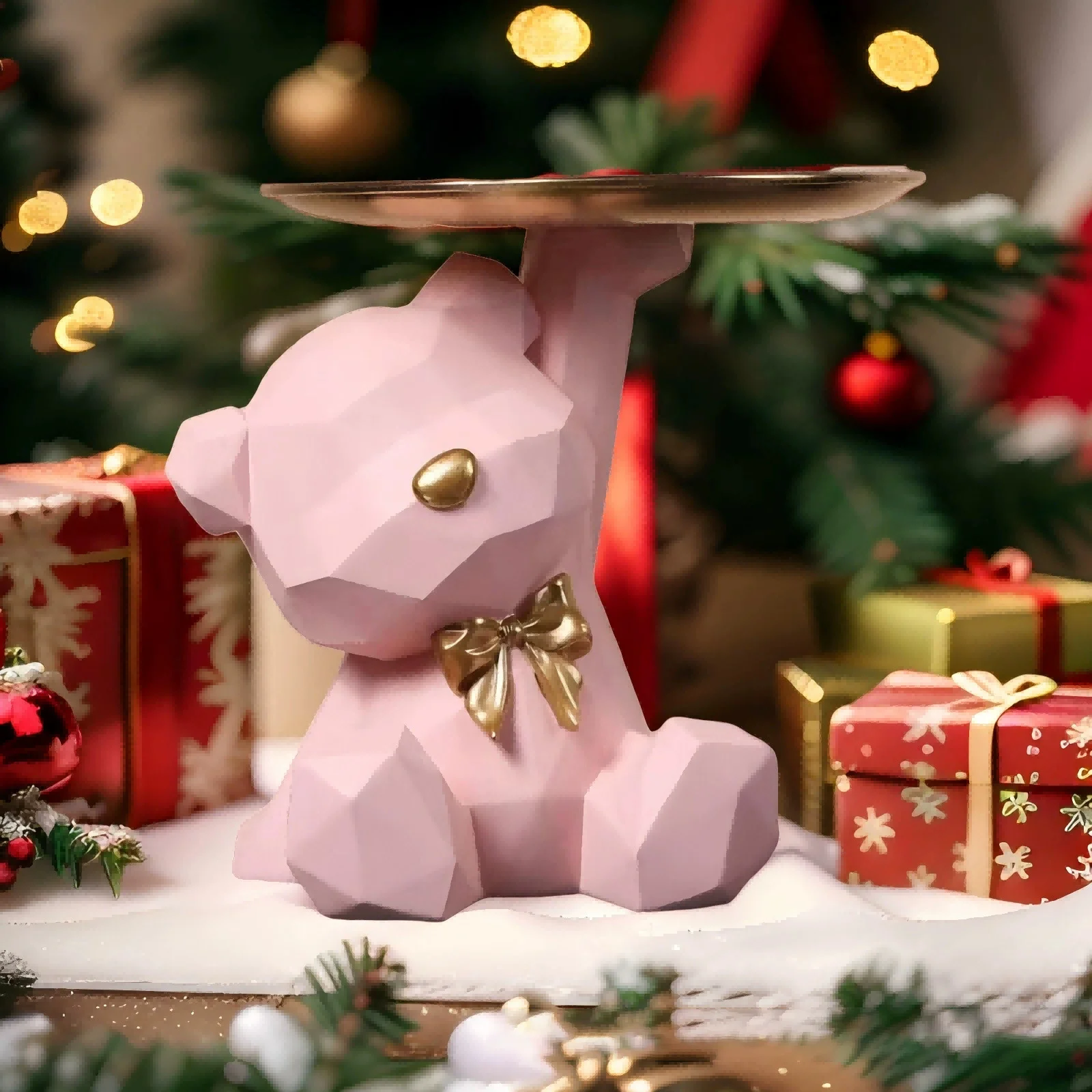 Kawaii Geometric Butterfly Bear Tray Living Room Desktop Decoration Candy Miscellaneous Storage Tray Home Decoration