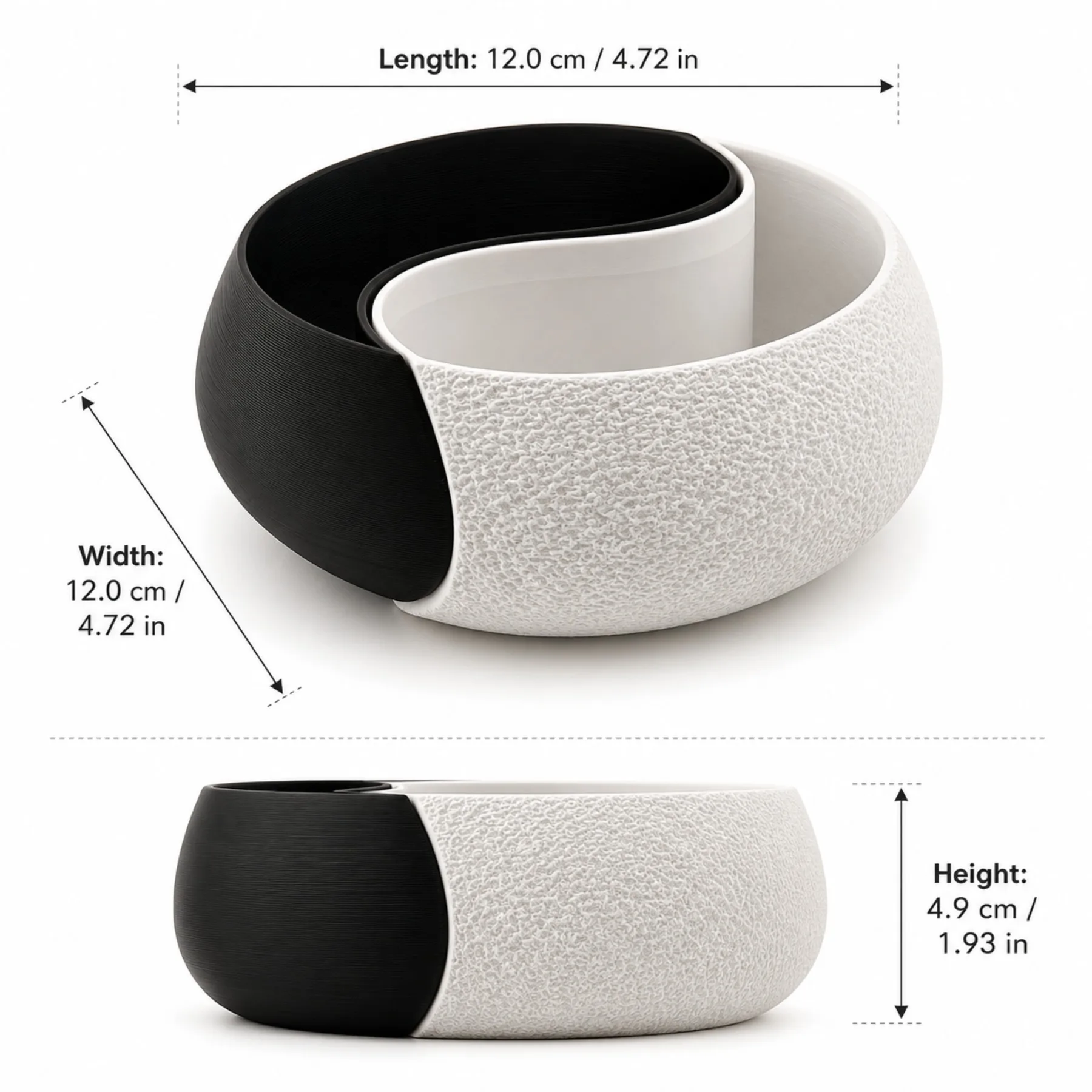 3D Printed Black & White Yin-Yang Storage Bowl, Double Compartment Jewelry Tray & Key Holder, Modern Zen Decor, For Desk, Booksh