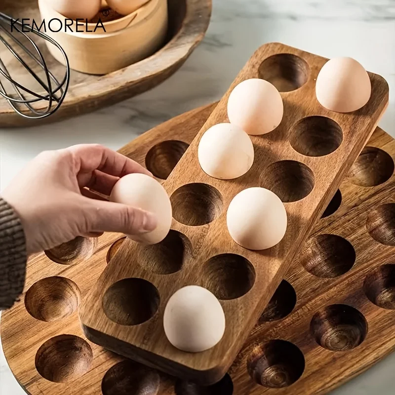 KEMORELA 1PCS Modern Wooden Egg Storage Box - Multi-Compartment Kitchen Organizer for Fresh Eggs Perfect for Home Cooking Baking