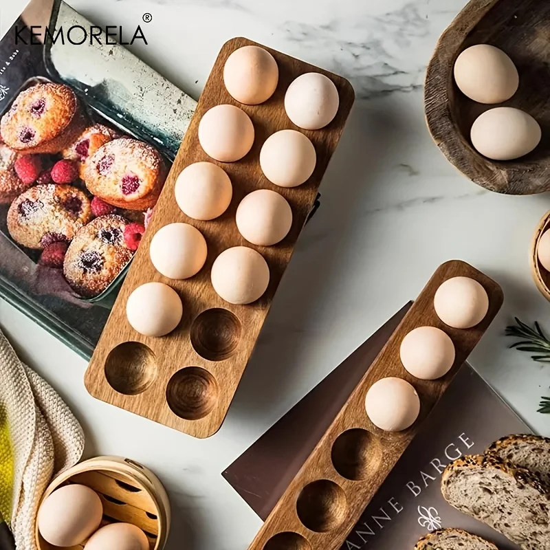 KEMORELA 1PCS Modern Wooden Egg Storage Box - Multi-Compartment Kitchen Organizer for Fresh Eggs Perfect for Home Cooking Baking