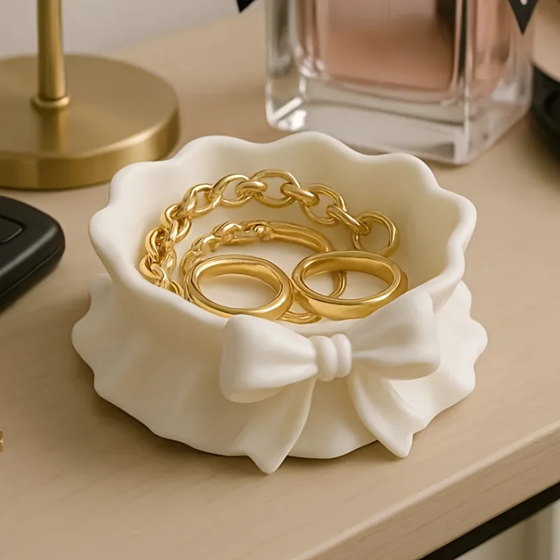 White Bow-Shaped Storage Tray, 3D Printed Bow-Shaped Jewelry Storage Tray, Home Decoration, Girly Style Storage Box
