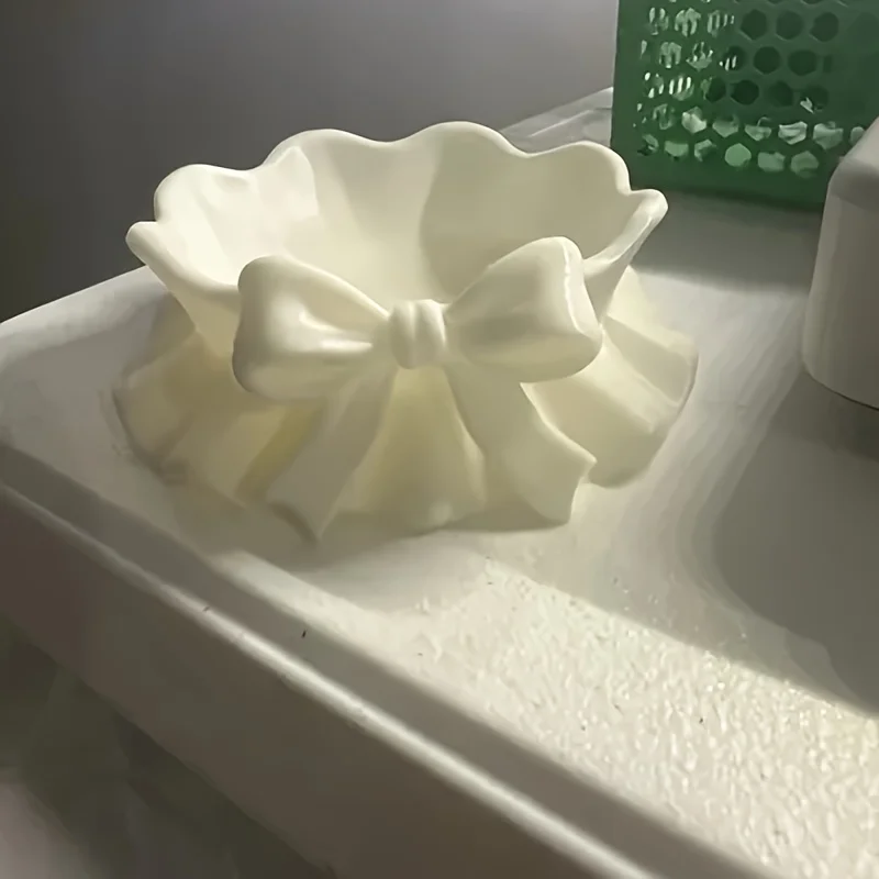 White Bow-Shaped Storage Tray, 3D Printed Bow-Shaped Jewelry Storage Tray, Home Decoration, Girly Style Storage Box