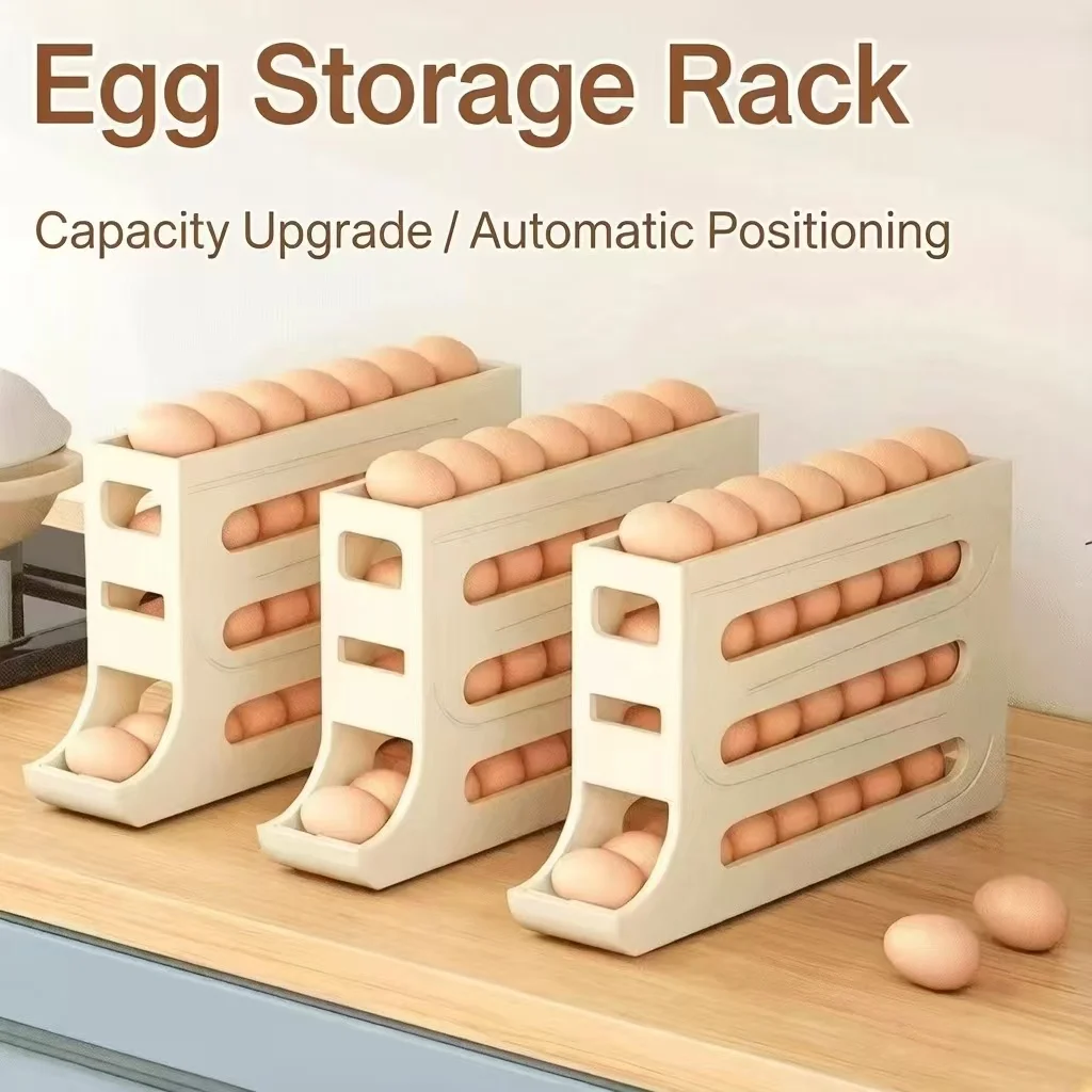 Automatic Rolling Egg Storage Box Kitchen Gadget Refrigerator Door Egg Dispenser Home Slide Organizer New
