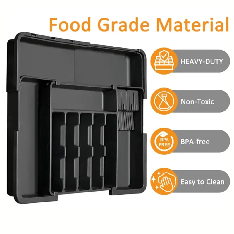 BPA Free Large Expandable Cutlery Tray - Kitchen Drawer Organizer for Silverware