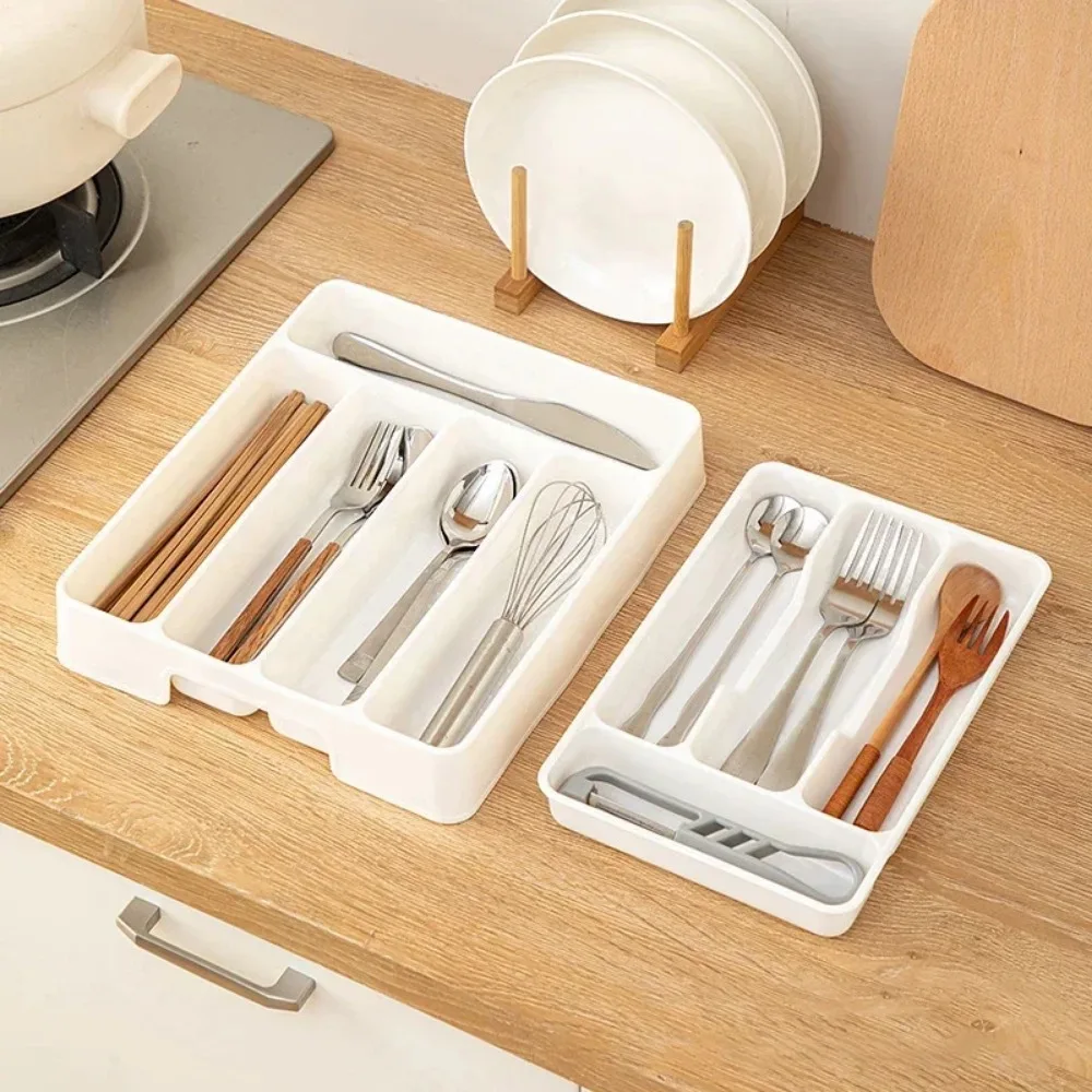 4/5 Compartment Cutlery Tray Rectangle Kitchen Drawer Organizer for Spoon Fork Separation Easy-Clean Home Storage Box Decorative
