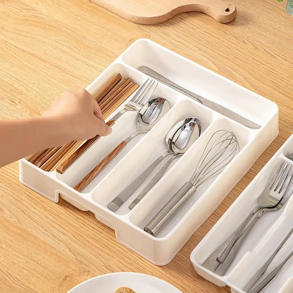 4/5 Compartment Cutlery Tray Rectangle Kitchen Drawer Organizer for Spoon Fork Separation Easy-Clean Home Storage Box Decorative