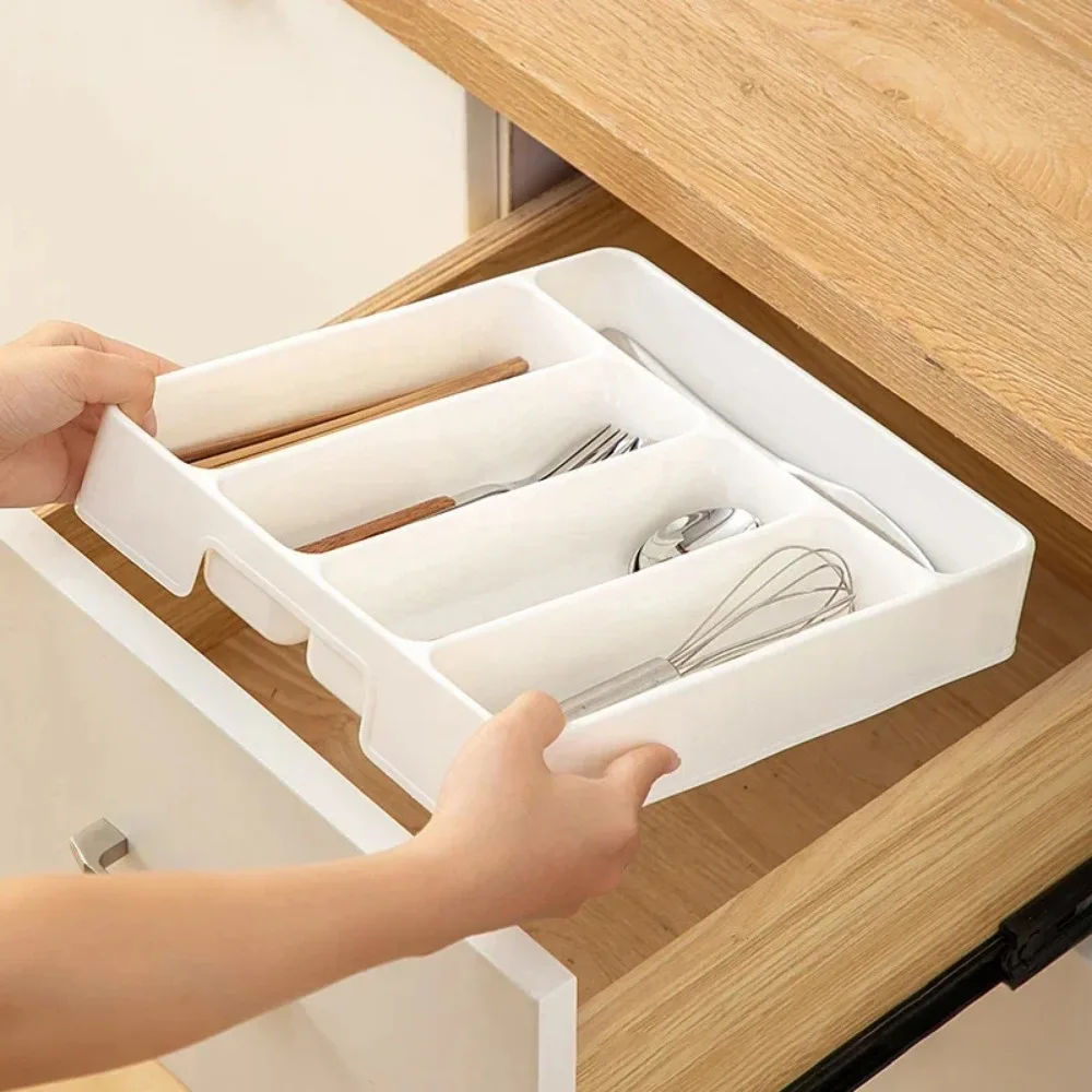 4/5 Compartment Cutlery Tray Rectangle Kitchen Drawer Organizer for Spoon Fork Separation Easy-Clean Home Storage Box Decorative