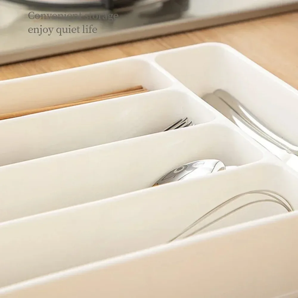 4/5 Compartment Cutlery Tray Rectangle Kitchen Drawer Organizer for Spoon Fork Separation Easy-Clean Home Storage Box Decorative