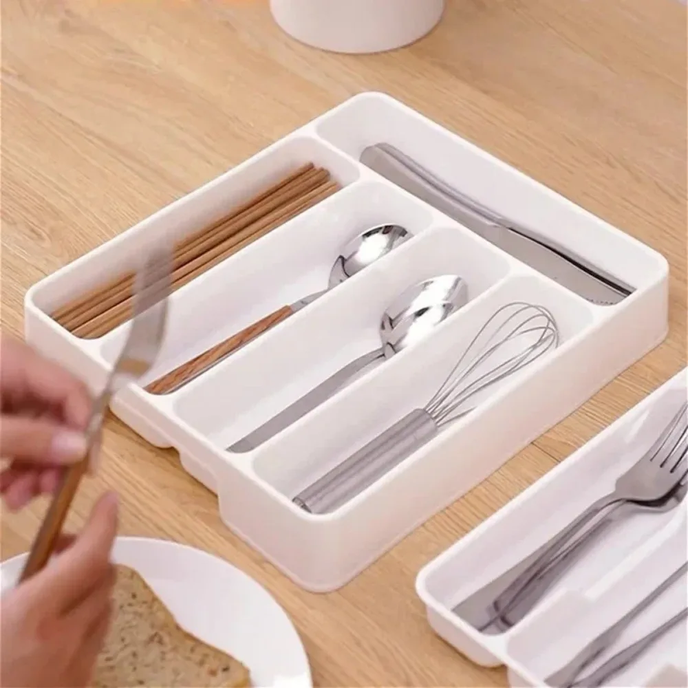 4/5 Compartment Cutlery Tray Rectangle Kitchen Drawer Organizer for Spoon Fork Separation Easy-Clean Home Storage Box Decorative