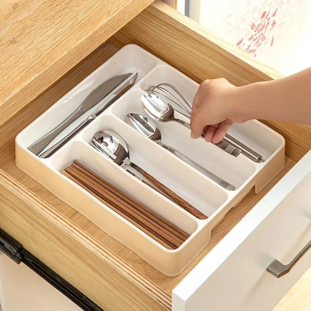 4/5 Compartment Cutlery Tray Rectangle Kitchen Drawer Organizer for Spoon Fork Separation Easy-Clean Home Storage Box Decorative