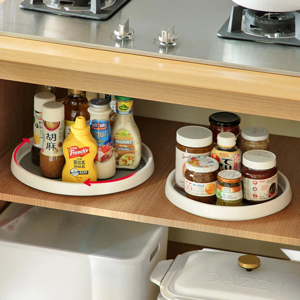 Rotating Organizer Pantry Cabinet Turntable Kitchen Storage Tray Condiment Storage Rack 2 Tier Round Shelf Spice Rack