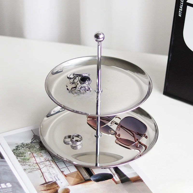 Stainless Steel Organizer Tray for Jewelry Keys Cakes Multi Layer Display Plate Home Store Counter Shelf with Non Slip Base