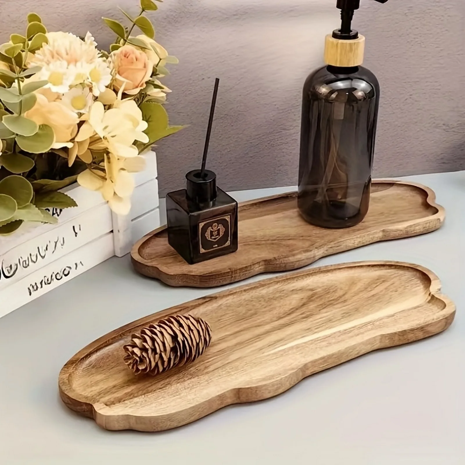 Japanese Style Storage Tray Irregular Cloud Shaped Wooden Tray For Bread Dessert Cake Coffee Tea Cup Household Organizer Plate