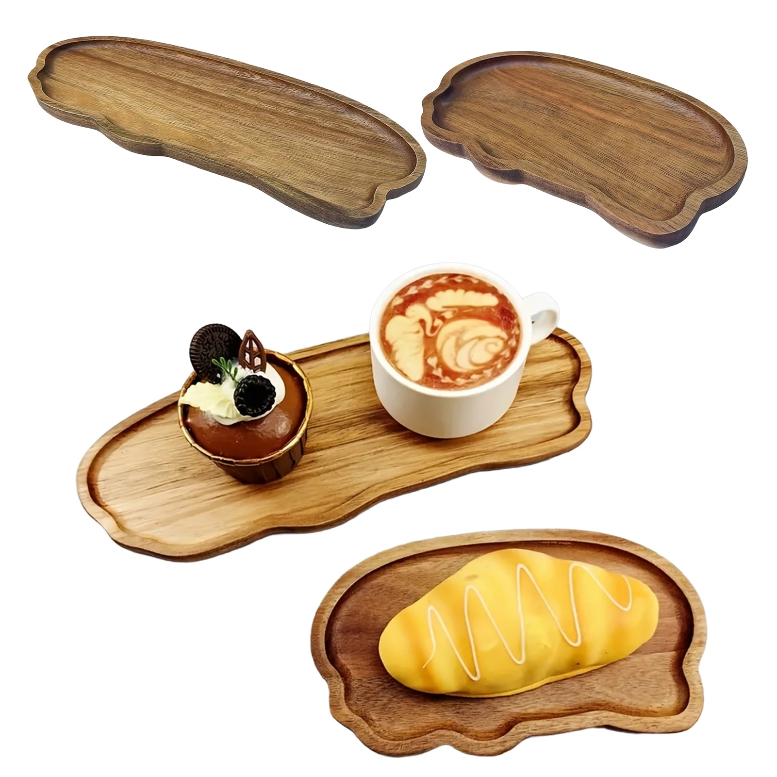 Japanese Style Storage Tray Irregular Cloud Shaped Wooden Tray For Bread Dessert Cake Coffee Tea Cup Household Organizer Plate