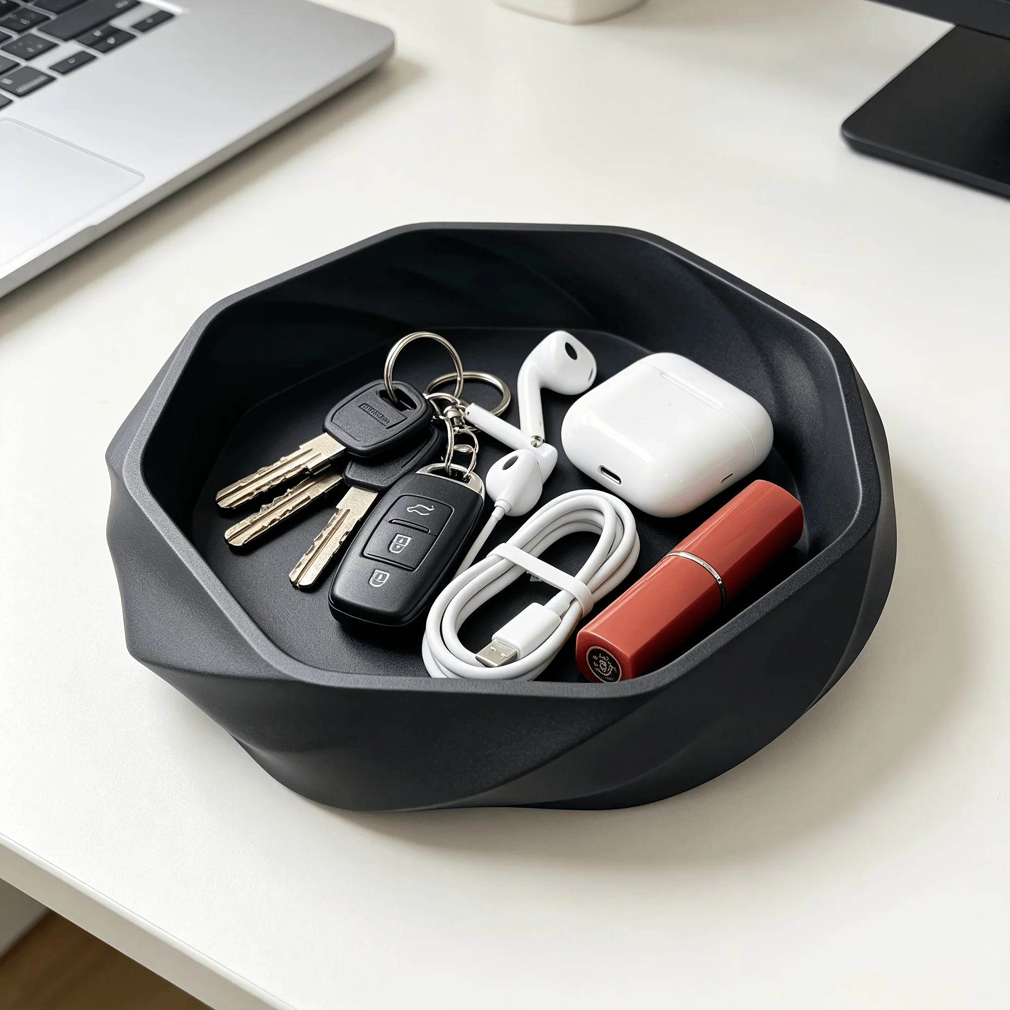 1Pc Matte PLA Swirl Tray, 3D Printed Decor Storage Dish, Multi-purpose Desktop Organizer for Keys, Jewelry and Small Trinkets