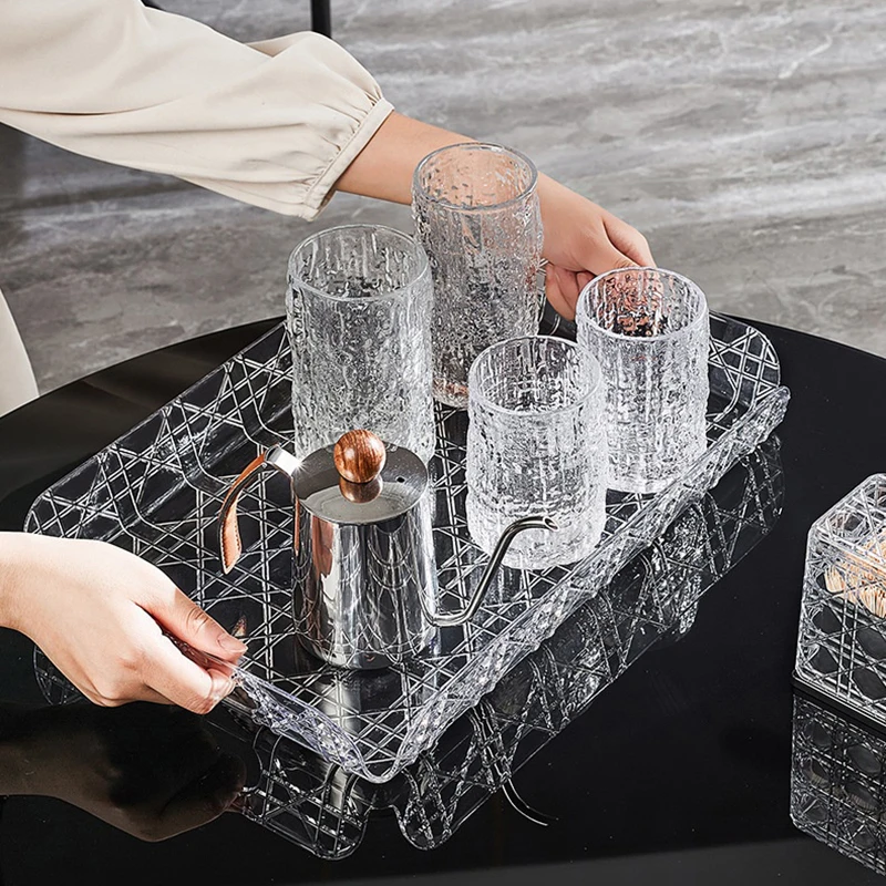 Household Rectangular Storage Tray Cup Water Cup Storage Tea Tray Light Luxury High-end High Aesthetic Tea Set Home Decoration