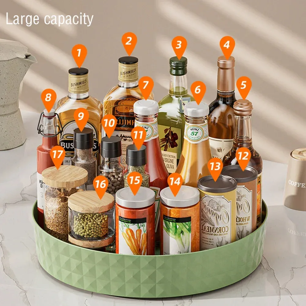 360 Rotating Seasoning Storage Rack Kitchen Storage Spice Rack Non-Slip Cabinet Organizer Tray Plate Cosmetic Organizer Bin