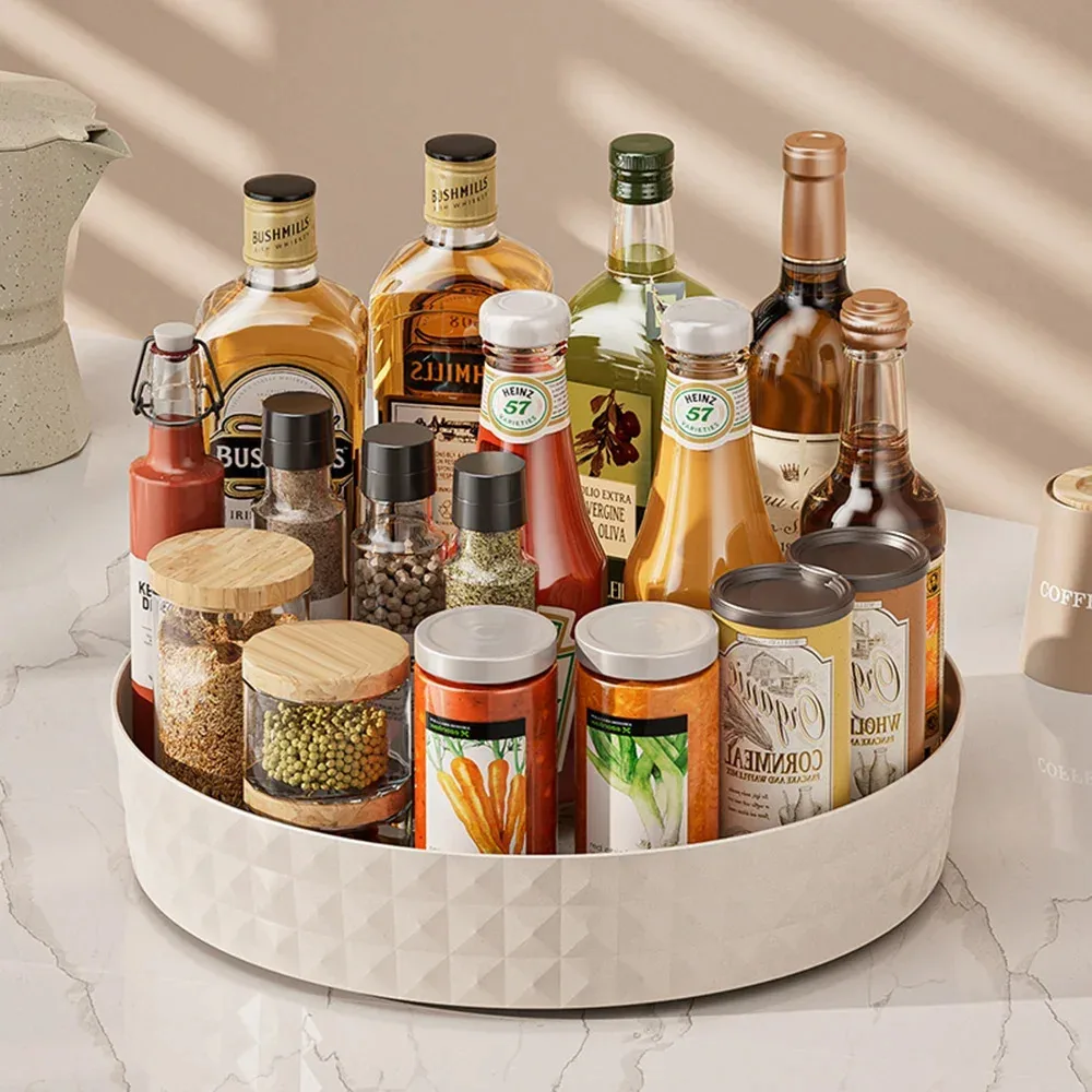 360 Rotating Seasoning Storage Rack Kitchen Storage Spice Rack Non-Slip Cabinet Organizer Tray Plate Cosmetic Organizer Bin