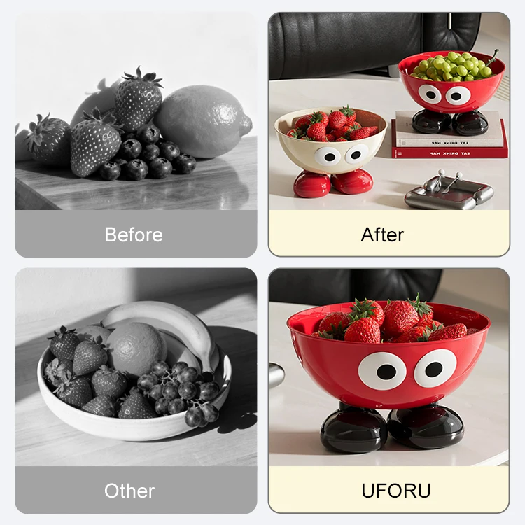 Uforu Food Grade Fruit Bowl Large Capacity Detachable Snack Container Cute Creative Fruit Tray for Kitchen Countertop