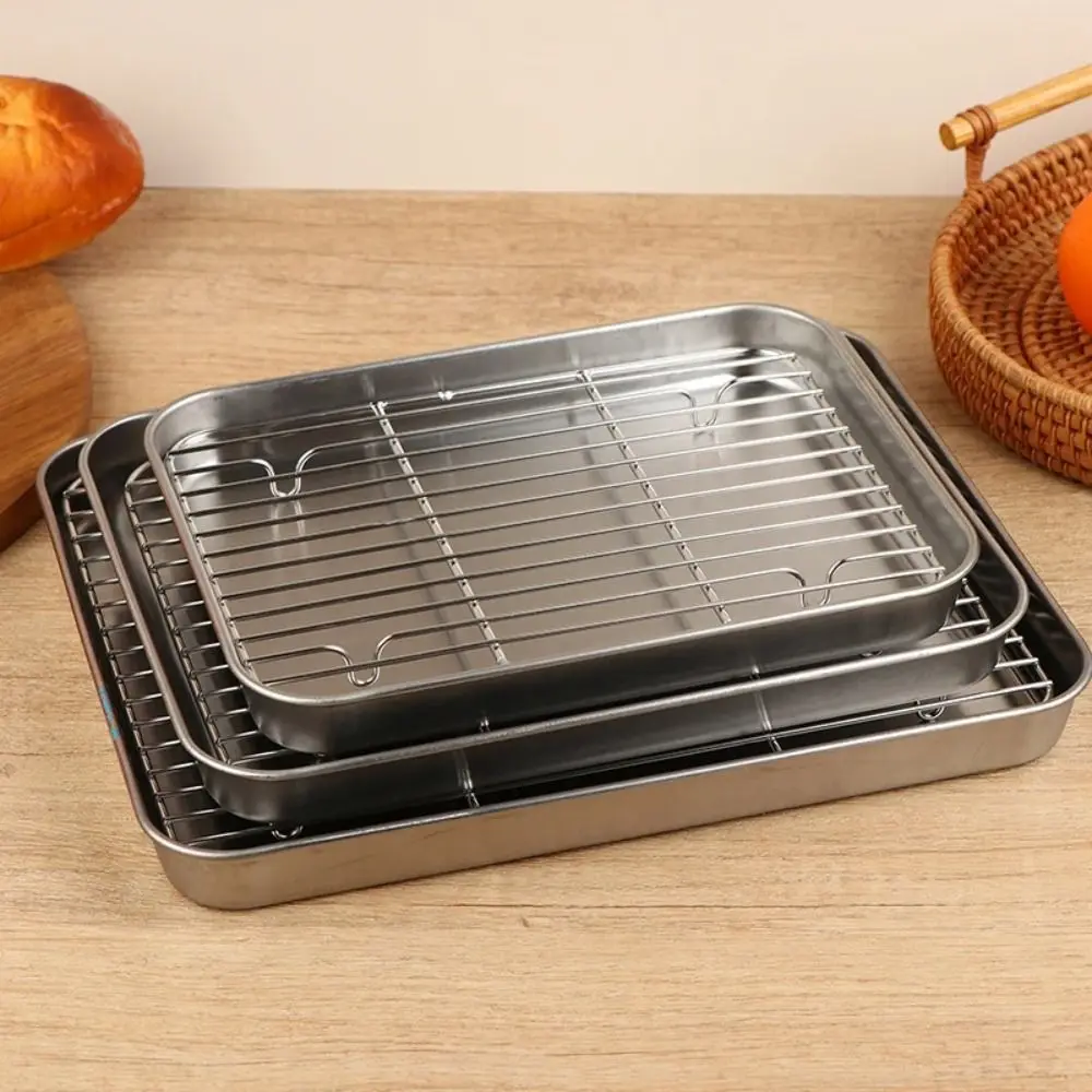 Portable Non-Stick Stainless Steel Baking Pan Removable Square BBQ Tray with Cooling Rack Oven Rack for Cooking Roasting
