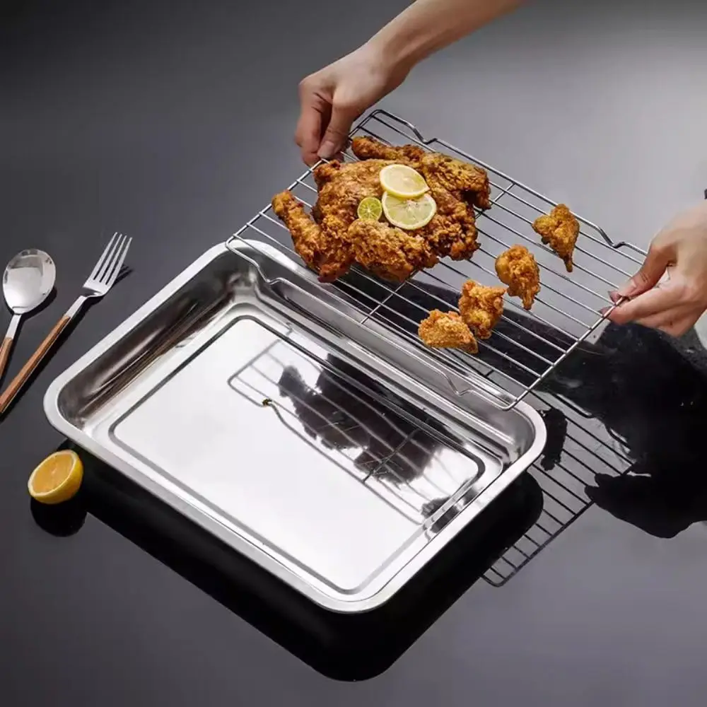 Portable Non-Stick Stainless Steel Baking Pan Removable Square BBQ Tray with Cooling Rack Oven Rack for Cooking Roasting