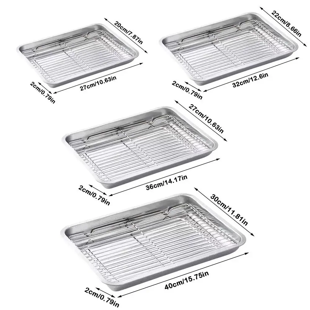 Portable Non-Stick Stainless Steel Baking Pan Removable Square BBQ Tray with Cooling Rack Oven Rack for Cooking Roasting