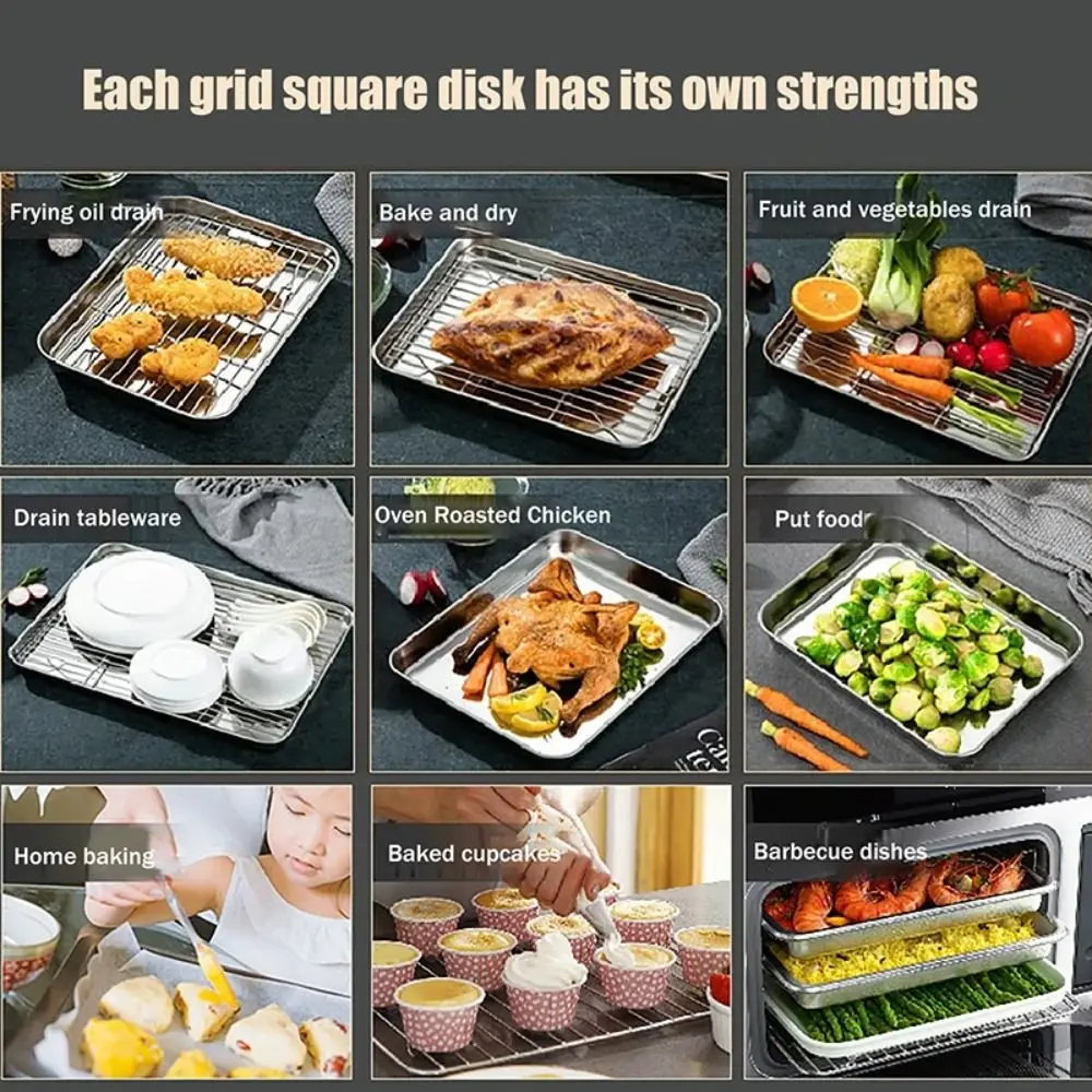 Portable Non-Stick Stainless Steel Baking Pan Removable Square BBQ Tray with Cooling Rack Oven Rack for Cooking Roasting