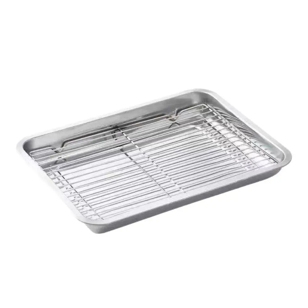 Portable Non-Stick Stainless Steel Baking Pan Removable Square BBQ Tray with Cooling Rack Oven Rack for Cooking Roasting