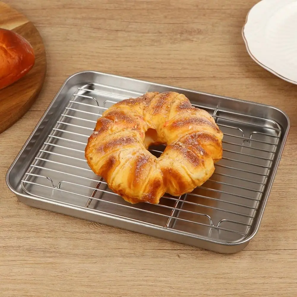 Portable Non-Stick Stainless Steel Baking Pan Removable Square BBQ Tray with Cooling Rack Oven Rack for Cooking Roasting