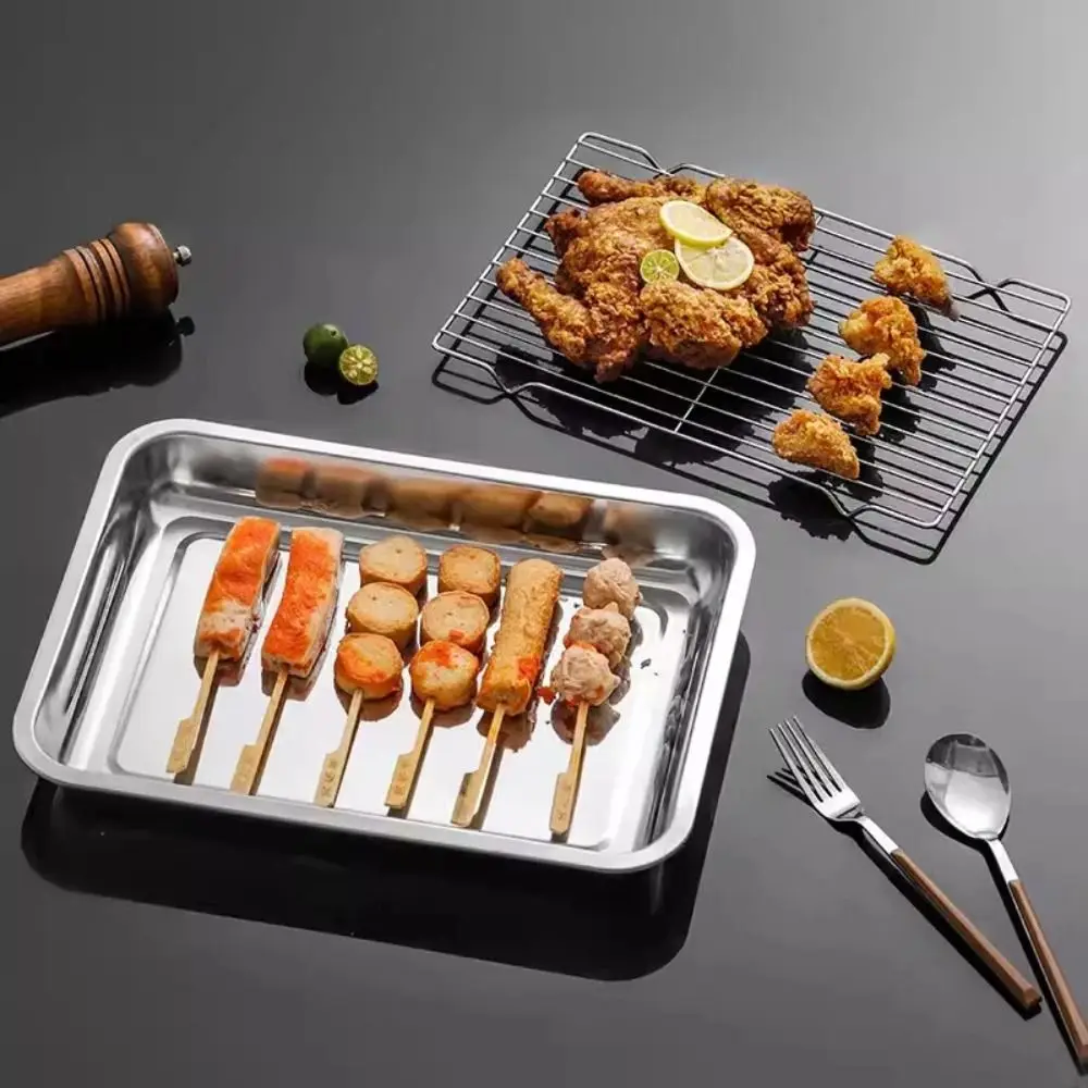 Portable Non-Stick Stainless Steel Baking Pan Removable Square BBQ Tray with Cooling Rack Oven Rack for Cooking Roasting