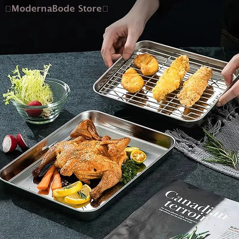 Portable Non-Stick Stainless Steel Baking Pan Removable Square BBQ Tray with Cooling Rack Oven Rack for Cooking Roasting