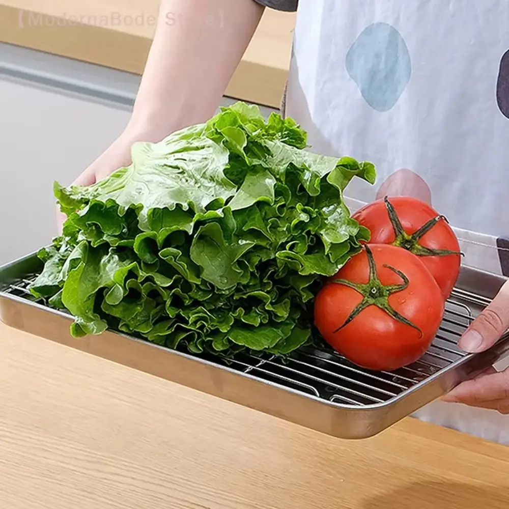 Portable Non-Stick Stainless Steel Baking Pan Removable Square BBQ Tray with Cooling Rack Oven Rack for Cooking Roasting