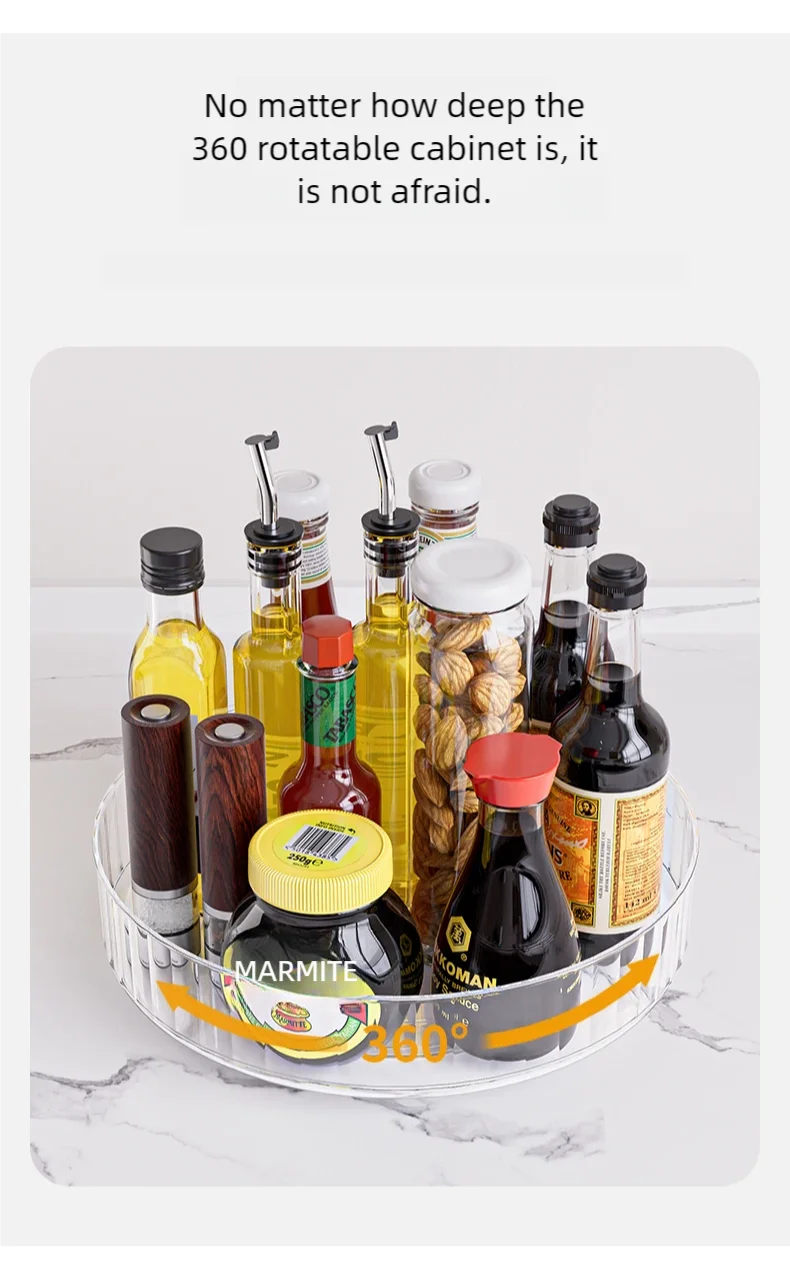 360° Rotating Tray Lazy Susan Fridge Organizer Turntable Storage Tray Clear Food Storage Organizer Spice Rack Kitchen Organizer