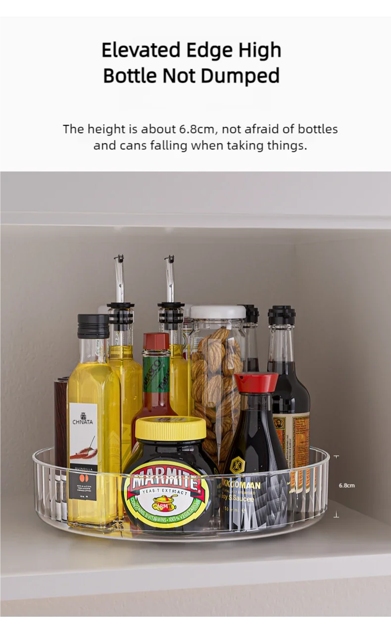 360° Rotating Tray Lazy Susan Fridge Organizer Turntable Storage Tray Clear Food Storage Organizer Spice Rack Kitchen Organizer