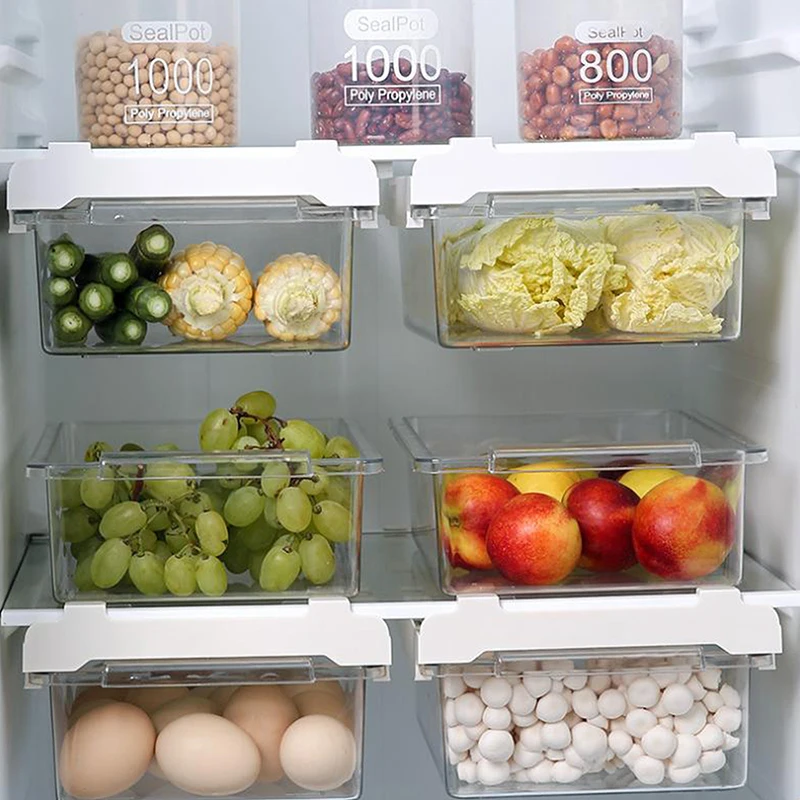 【M】Kitchen Storage Box Fruit Vegetable Preservation Organizer Transparent Egg Container Under-shelf Refrigerator Drawer