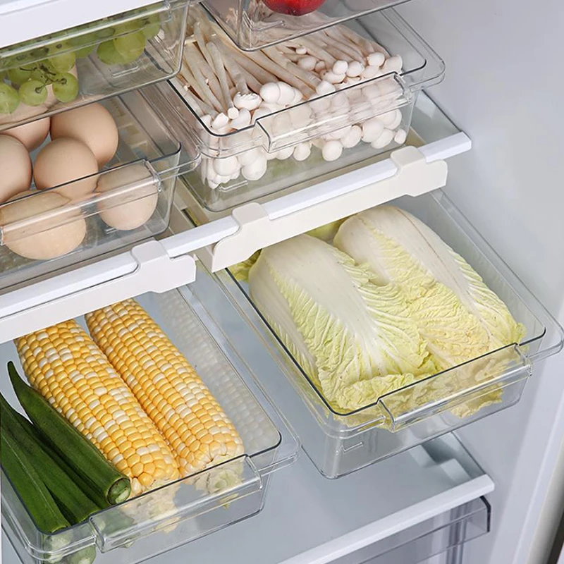 【M】Kitchen Storage Box Fruit Vegetable Preservation Organizer Transparent Egg Container Under-shelf Refrigerator Drawer