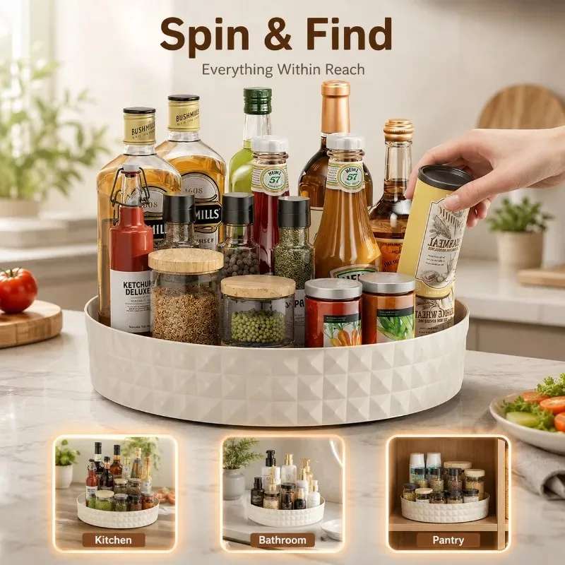 360 Rotating Seasoning Storage Rack Multifunction Pantry Cabinet Turntable for Cosmetics Kitchen Accessories Organizer Tray