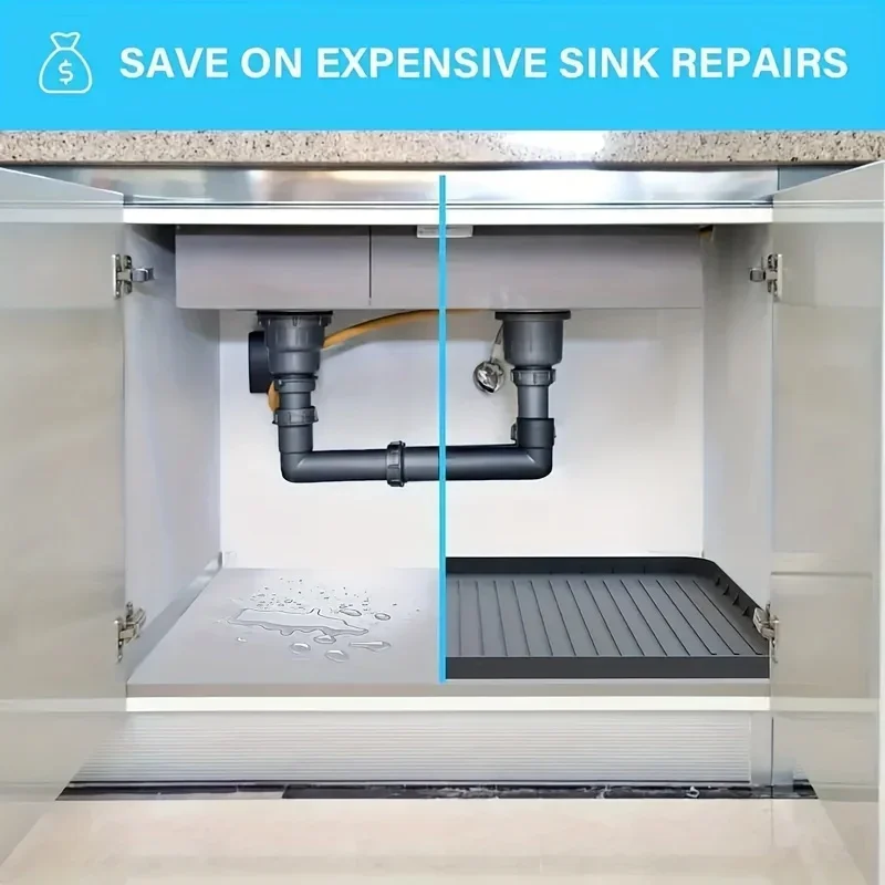 Durable  Under-Sink Mat - Waterproof Drip Tray Liner For Kitchen & Bathroom Cabinets, Easy-Clean Storage Solution