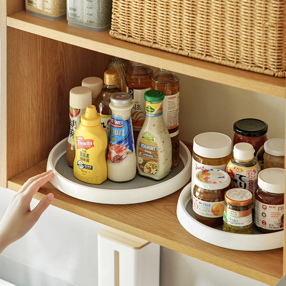 Storage Turntable Round Shelf Condiment Storage Rack Spice Rack Rotating Organizer 2 Tier Kitchen Storage Tray Pantry Cabinet