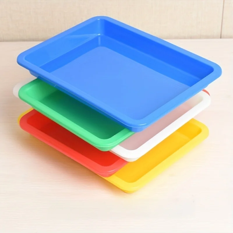 6pcs Brightly Colored Plastic Tray , Durable and Stackable Serving Trays for Snacks, Meals, Arts & Crafts, and Home Organization