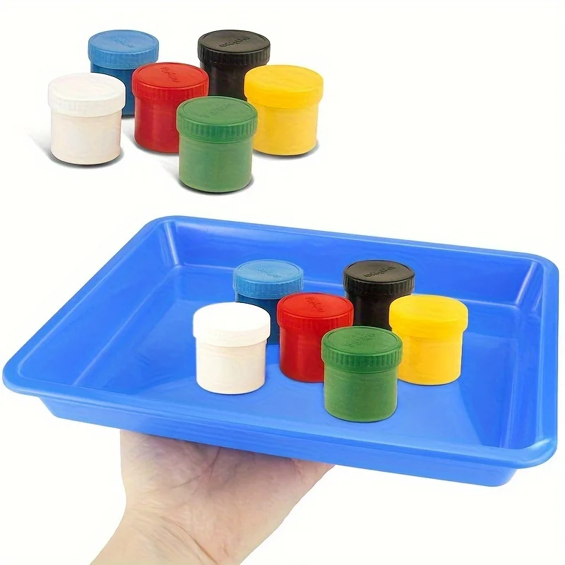 6pcs Brightly Colored Plastic Tray , Durable and Stackable Serving Trays for Snacks, Meals, Arts & Crafts, and Home Organization
