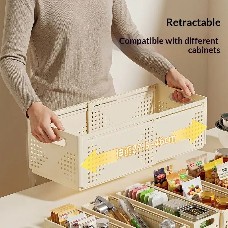 Retractable Plastic Cabinet Storage Box Stackable Expandable Organizer For Kitchen Pantry