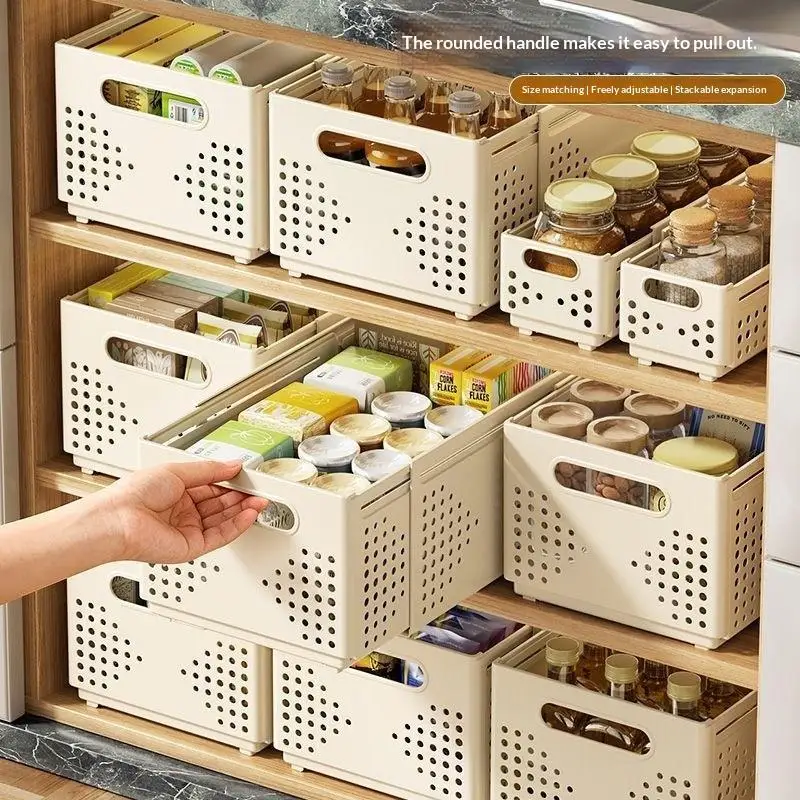 Retractable Plastic Cabinet Storage Box Stackable Expandable Organizer For Kitchen Pantry