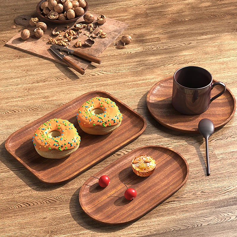 Walnut Coffee Tray Large Size Food Cup Wooden Plate Dinner Cake Bread Solid Wooden Tray Decorative Kitchen Accessories